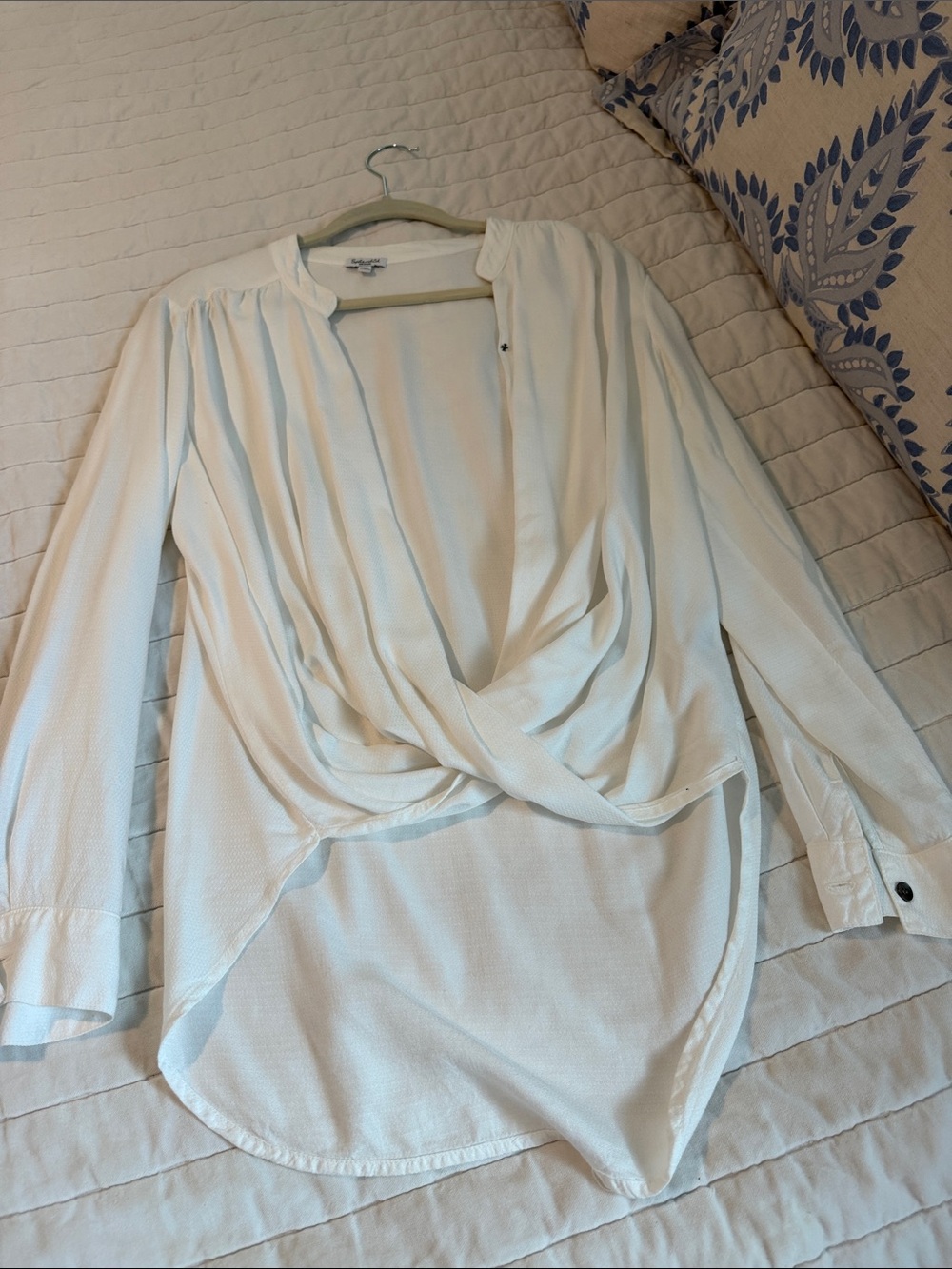 Splendid White Draped Wrap Blouse M